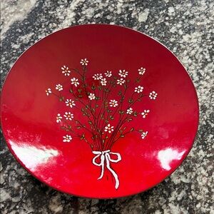 Red Floral Decorative Enamel Plate
